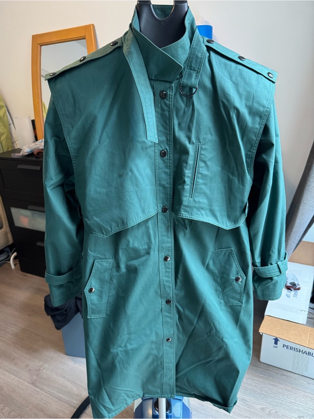 Vintage 80s/90s Cyclone Emerald Green Trench Coat - Size 8 (M)